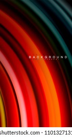 Abstract wave lines fluid rainbow style color stripes on black background. Vector artistic illustration for presentation, app wallpaper, banner or poster
