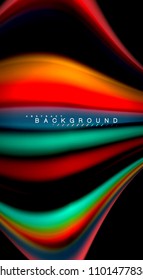 Abstract wave lines fluid rainbow style color stripes on black background. Vector artistic illustration for presentation, app wallpaper, banner or poster