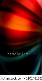 Resumen de líneas de onda fluidos estilo arco iris rayas de color sobre fondo negro. Ilustración artística vectorial para presentación, fondo de pantalla de aplicación, cartel o afiche