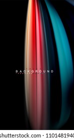 Resumen de líneas de onda fluidos estilo arco iris rayas de color sobre fondo negro. Ilustración artística vectorial para presentación, fondo de pantalla de aplicación, cartel o afiche