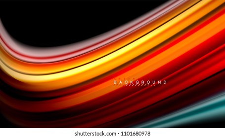 Abstract wave lines fluid rainbow style color stripes on black background. Vector artistic illustration for presentation, app wallpaper, banner or poster
