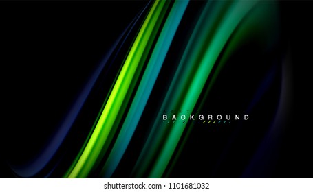 Abstract wave lines fluid rainbow style color stripes on black background. Vector artistic illustration for presentation, app wallpaper, banner or poster