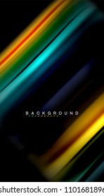 Abstract wave lines fluid rainbow style color stripes on black background. Vector artistic illustration for presentation, app wallpaper, banner or poster