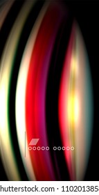 Abstrakte Wellenlinien fließende Regenbogenfarben-Streifen auf schwarzem Hintergrund. Vektorgrafik zur Präsentation, App-Bildschirmhintergrund, Banner oder Poster