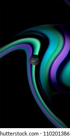 Resumen de líneas de onda fluidos estilo arco iris rayas de color sobre fondo negro. Ilustración artística vectorial para presentación, fondo de pantalla de aplicación, cartel o afiche