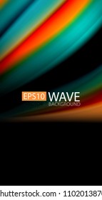 Abstract wave lines fluid rainbow style color stripes on black background. Vector artistic illustration for presentation, app wallpaper, banner or poster