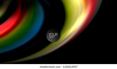 Abstract wave lines fluid rainbow style color stripes on black background. Vector artistic illustration for presentation, app wallpaper, banner or poster