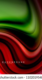 Abstrakte Wellenlinien fließende Regenbogenfarben-Streifen auf schwarzem Hintergrund. Vektorgrafik zur Präsentation, App-Bildschirmhintergrund, Banner oder Poster