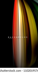 Resumen de líneas de onda fluidos estilo arco iris rayas de color sobre fondo negro. Ilustración artística vectorial para presentación, fondo de pantalla de aplicación, cartel o afiche