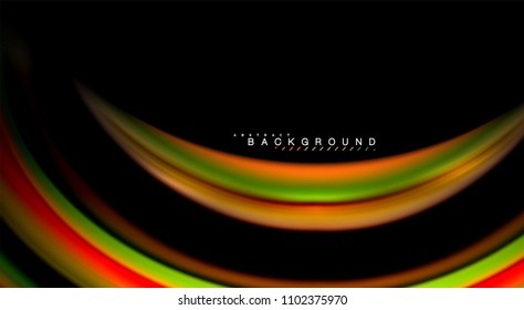 Abstract wave lines fluid rainbow style color stripes on black background. Vector artistic illustration for presentation, app wallpaper, banner or poster