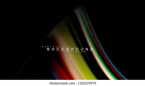 Abstract wave lines fluid rainbow style color stripes on black background. Vector artistic illustration for presentation, app wallpaper, banner or poster