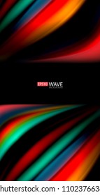 Abstract wave lines fluid rainbow style color stripes on black background. Vector artistic illustration for presentation, app wallpaper, banner or poster