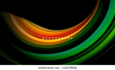 Abstract wave lines fluid rainbow style color stripes on black background. Vector artistic illustration for presentation, app wallpaper, banner or poster