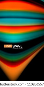 Abstract wave lines fluid rainbow style color stripes on black background. Vector artistic illustration for presentation, app wallpaper, banner or poster
