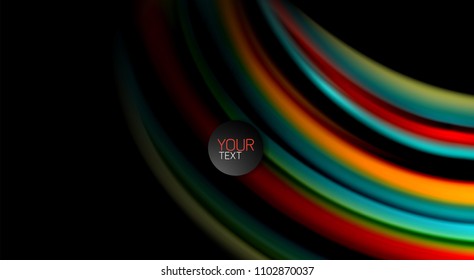 Abstract wave lines fluid rainbow style color stripes on black background. Vector artistic illustration for presentation, app wallpaper, banner or poster