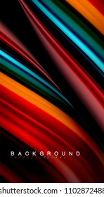 Abstract wave lines fluid rainbow style color stripes on black background. Vector artistic illustration for presentation, app wallpaper, banner or poster