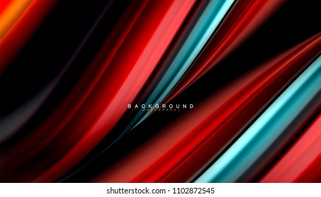 Abstract wave lines fluid rainbow style color stripes on black background. Vector artistic illustration for presentation, app wallpaper, banner or poster