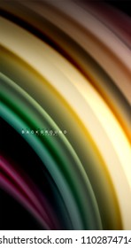 Abstract wave lines fluid rainbow style color stripes on black background. Vector artistic illustration for presentation, app wallpaper, banner or poster