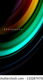 Abstract wave lines fluid rainbow style color stripes on black background. Vector artistic illustration for presentation, app wallpaper, banner or poster
