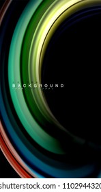 Abstract wave lines fluid rainbow style color stripes on black background. Vector artistic illustration for presentation, app wallpaper, banner or poster