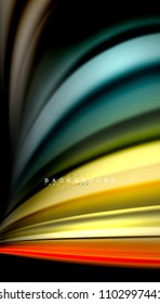 Abstract wave lines fluid rainbow style color stripes on black background. Vector artistic illustration for presentation, app wallpaper, banner or poster
