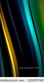 Resumen de líneas de onda fluidos estilo arco iris rayas de color sobre fondo negro. Ilustración artística vectorial para presentación, fondo de pantalla de aplicación, cartel o afiche