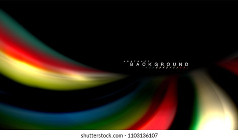 Abstract wave lines fluid rainbow style color stripes on black background. Vector artistic illustration for presentation, app wallpaper, banner or poster