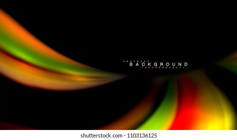 Abstract wave lines fluid rainbow style color stripes on black background. Vector artistic illustration for presentation, app wallpaper, banner or poster