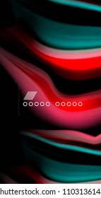 Abstrakte Wellenlinien fließende Regenbogenfarben-Streifen auf schwarzem Hintergrund. Vektorgrafik zur Präsentation, App-Bildschirmhintergrund, Banner oder Poster