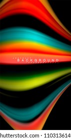 Abstract wave lines fluid rainbow style color stripes on black background. Vector artistic illustration for presentation, app wallpaper, banner or poster