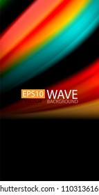 Abstract wave lines fluid rainbow style color stripes on black background. Vector artistic illustration for presentation, app wallpaper, banner or poster