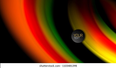 Resumen de líneas de onda fluidos estilo arco iris rayas de color sobre fondo negro. Ilustración artística vectorial para presentación, fondo de pantalla de aplicación, cartel o afiche