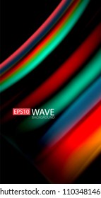 Abstract wave lines fluid rainbow style color stripes on black background. Vector artistic illustration for presentation, app wallpaper, banner or poster