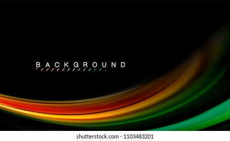 Abstract wave lines fluid rainbow style color stripes on black background. Vector artistic illustration for presentation, app wallpaper, banner or poster