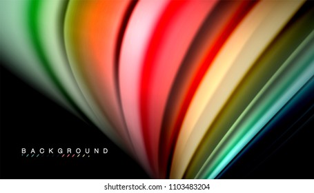 Abstract wave lines fluid rainbow style color stripes on black background. Vector artistic illustration for presentation, app wallpaper, banner or poster