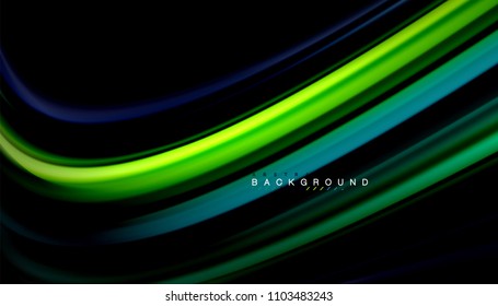 Abstract wave lines fluid rainbow style color stripes on black background. Vector artistic illustration for presentation, app wallpaper, banner or poster