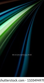 Abstract wave lines fluid rainbow style color stripes on black background. Vector artistic illustration for presentation, app wallpaper, banner or poster
