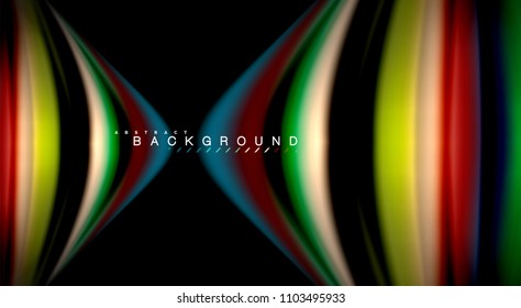 Abstract wave lines fluid rainbow style color stripes on black background. Vector artistic illustration for presentation, app wallpaper, banner or poster
