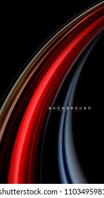Abstract wave lines fluid rainbow style color stripes on black background. Vector artistic illustration for presentation, app wallpaper, banner or poster