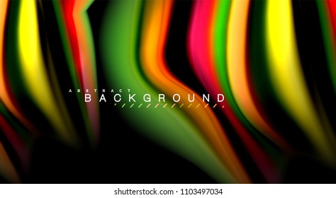 Abstract wave lines fluid rainbow style color stripes on black background. Vector artistic illustration for presentation, app wallpaper, banner or poster