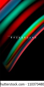 Abstract wave lines fluid rainbow style color stripes on black background. Vector artistic illustration for presentation, app wallpaper, banner or poster