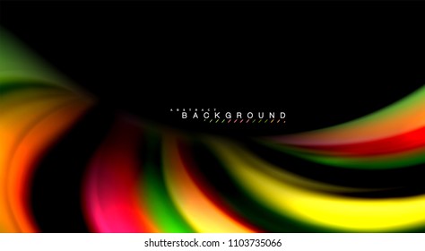 Abstract wave lines fluid rainbow style color stripes on black background. Vector artistic illustration for presentation, app wallpaper, banner or poster