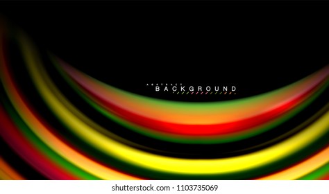 Abstract wave lines fluid rainbow style color stripes on black background. Vector artistic illustration for presentation, app wallpaper, banner or poster