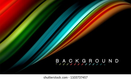 Abstract wave lines fluid rainbow style color stripes on black background. Vector artistic illustration for presentation, app wallpaper, banner or poster