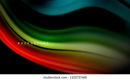 Abstract wave lines fluid rainbow style color stripes on black background. Vector artistic illustration for presentation, app wallpaper, banner or poster