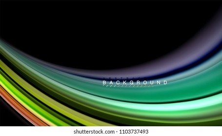 Abstract wave lines fluid rainbow style color stripes on black background. Vector artistic illustration for presentation, app wallpaper, banner or poster