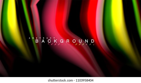 Abstract wave lines fluid rainbow style color stripes on black background. Vector artistic illustration for presentation, app wallpaper, banner or poster