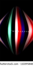 Abstrakte Wellenlinien fließende Regenbogenfarben-Streifen auf schwarzem Hintergrund. Vektorgrafik zur Präsentation, App-Bildschirmhintergrund, Banner oder Poster