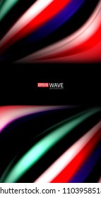 Abstract wave lines fluid rainbow style color stripes on black background. Vector artistic illustration for presentation, app wallpaper, banner or poster