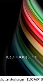 Abstract wave lines fluid rainbow style color stripes on black background. Vector artistic illustration for presentation, app wallpaper, banner or poster
